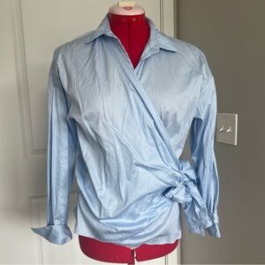 Zara Light Blue Wrap-Style Long Sleeve Shirt size XS/S